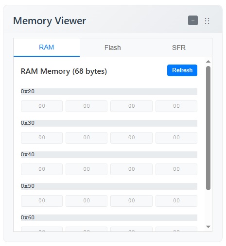Memory view showing RAM, Flash, and EEPROM sections